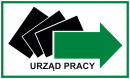 Logo Wojewódzkiego Urzędu Pracy w Opolu - trzy czarne prostokąty, zielona strzałka i napis Urząd Pracy
