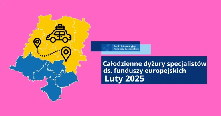 Grafika promująca wydarzenia pn. Całodzienne dyżury specjalistów ds. funduszy europejskich w województwie opolskim - luty 2025 r.