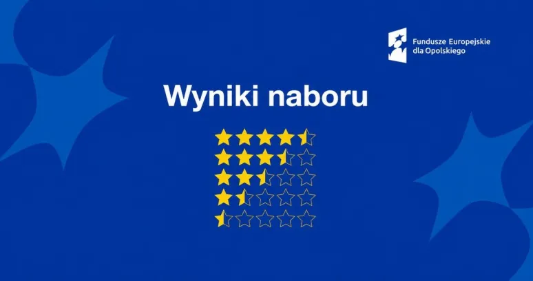Obrazek z napisem na środku Wyniki naboru, a w prawym górnym rogu umieszczone jest logo Fundusze Europejskie dla Opolskiego  