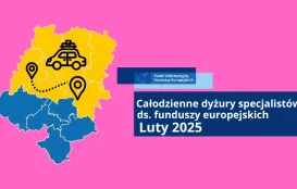 Grafika promująca wydarzenia pn. Całodzienne dyżury specjalistów ds. funduszy europejskich w województwie opolskim - luty 2025 r.